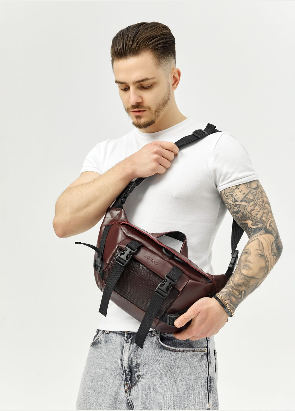 Велика шкіряна поясна сумка бананка DynamicDart Sambag (329294970)