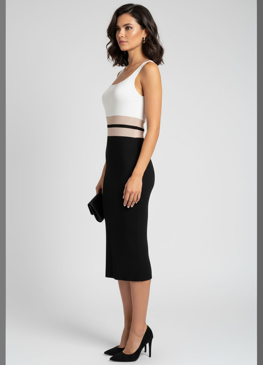 Білий вечірня трикотажне плаття міді з квадратним вирізом чорний Number Nine