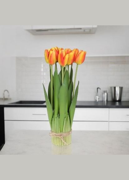 Тюльпани штучні букет 37 см (DY7-314) Помаранчевий (композиція), інтер'єрні квіти BonaDi (311202424)