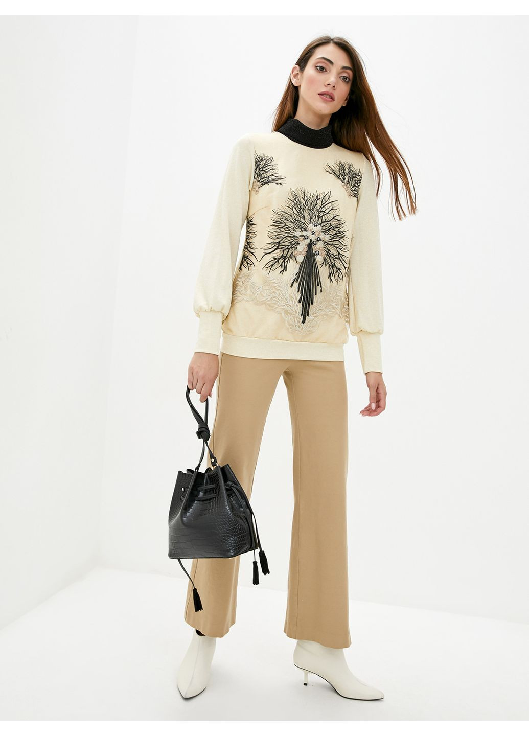 Комбинированная молочная трикотажная блуза - ua48 / eu42 Iren Klairie