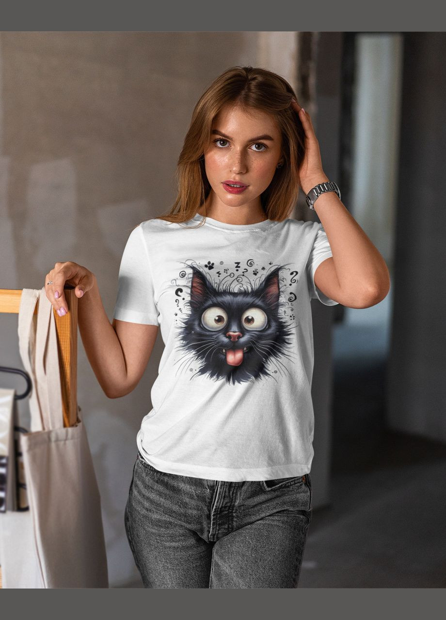 Женская футболка с котом белая Mishe 2000409 - (298285453)