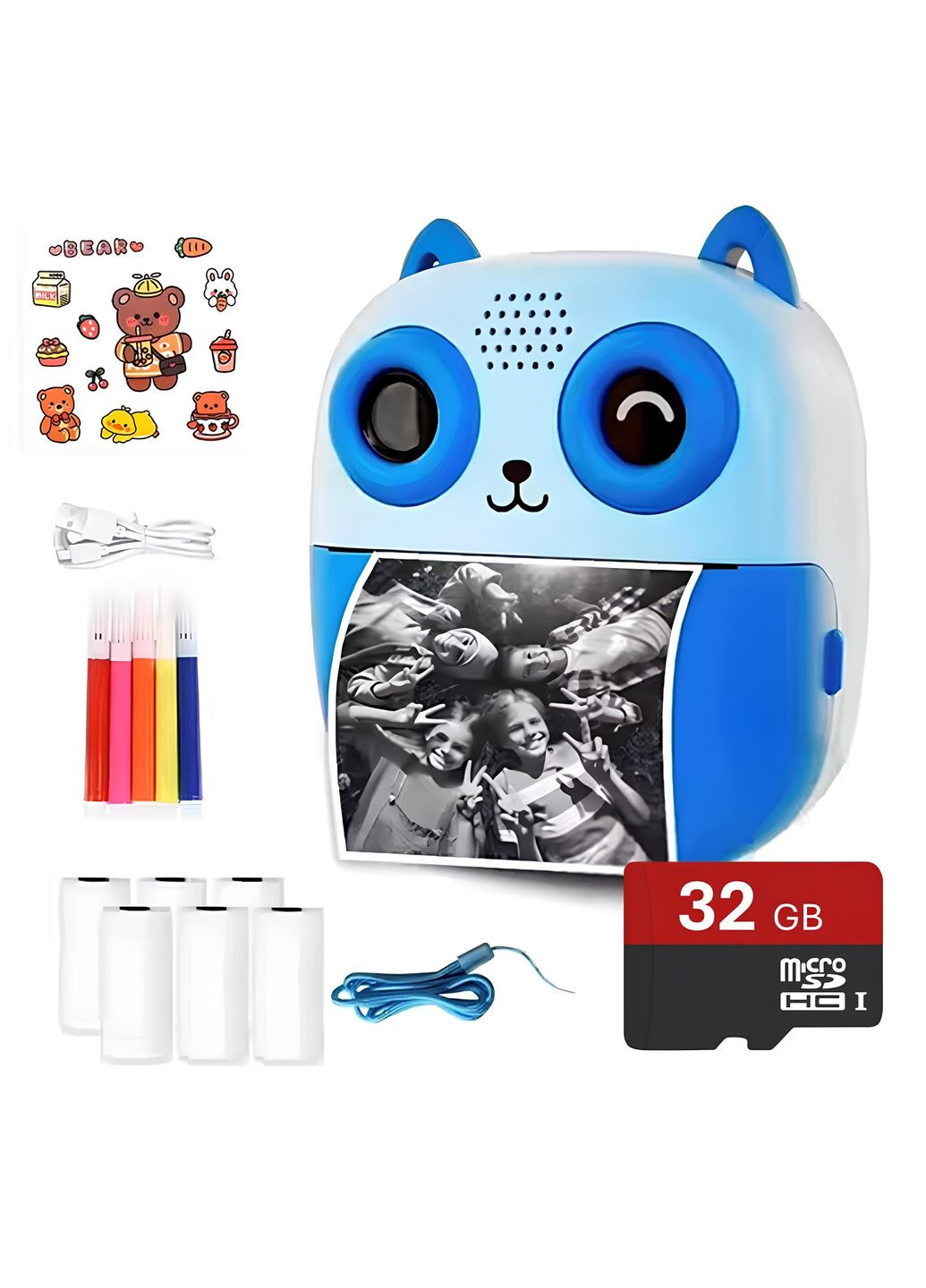 Фотоапарат миттєвого друку дитяча камера відеокамера для дітей з принтером та іграми фотик дитячий Baby блакитний Swan (336212853)
