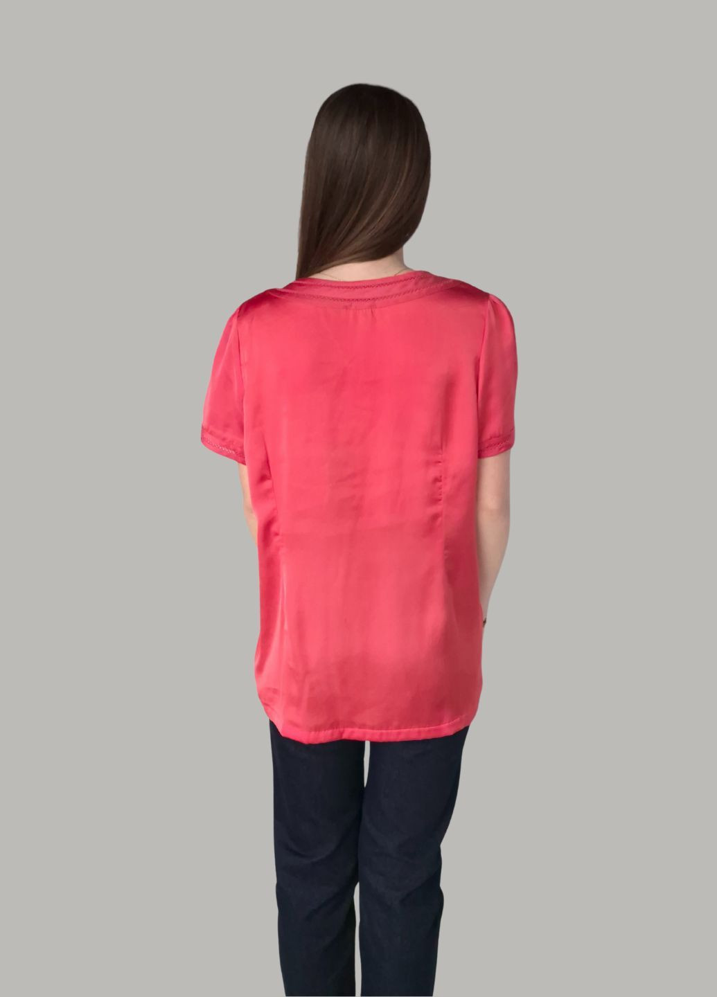 Коралловая блузка женская летняя с перфорацией на рукавах и горловине No Brand