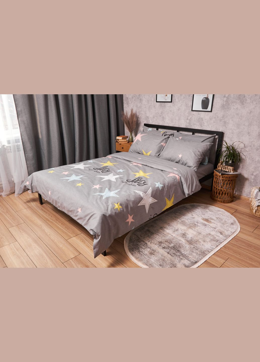 Комплект постельного белья Бязь Gold Люкс евро 200х220 наволочки 4х50х70 (MS-820003023) Moon&Star Gray Stars (288043424)
