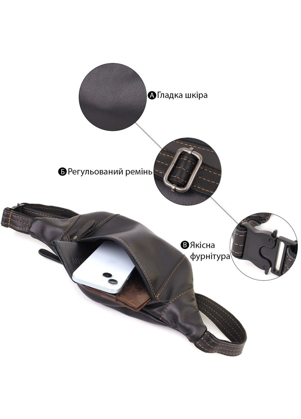 Мужская сумка-бананка из натуральной гладкой кожи 23125 Черный Shvigel (335007590)