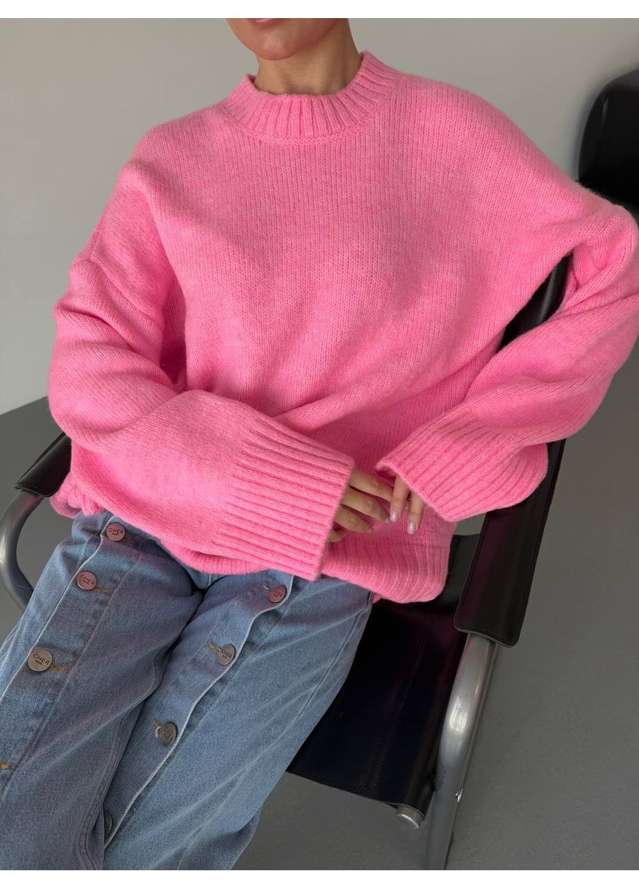 Рожевий стильний в'язаний жіночий светр No Brand Б1466-095/4