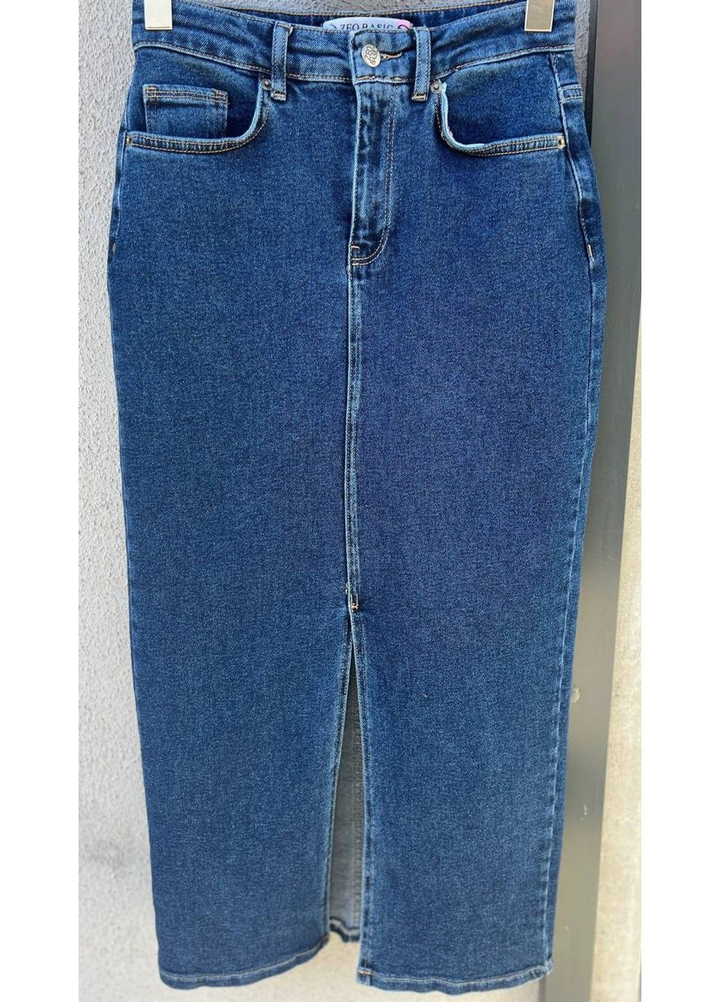 Спідниця жіноча 3805 джинсова розріз з попереду довга стрейчева Zeo Basic (304548500)