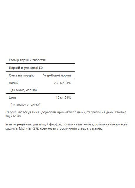 Magnesium with Zinc - 100 tabs Puritans Pride (370971843)