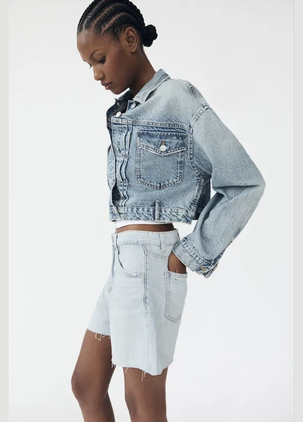 Джинсові шорти TRF High rise mom fit Zara TRF High rise mom fit мом фіт бермуди (333984501)