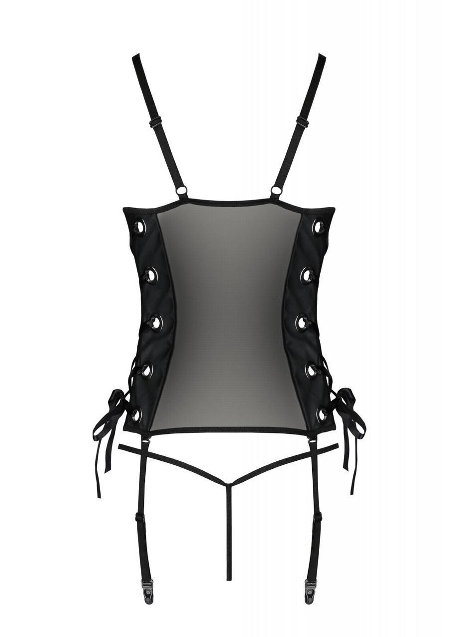 Сітчастий корсет з екошкіри, з люверсами та знімними пажами Malwia Corset black 6XL/7XL — Passion (303903114)