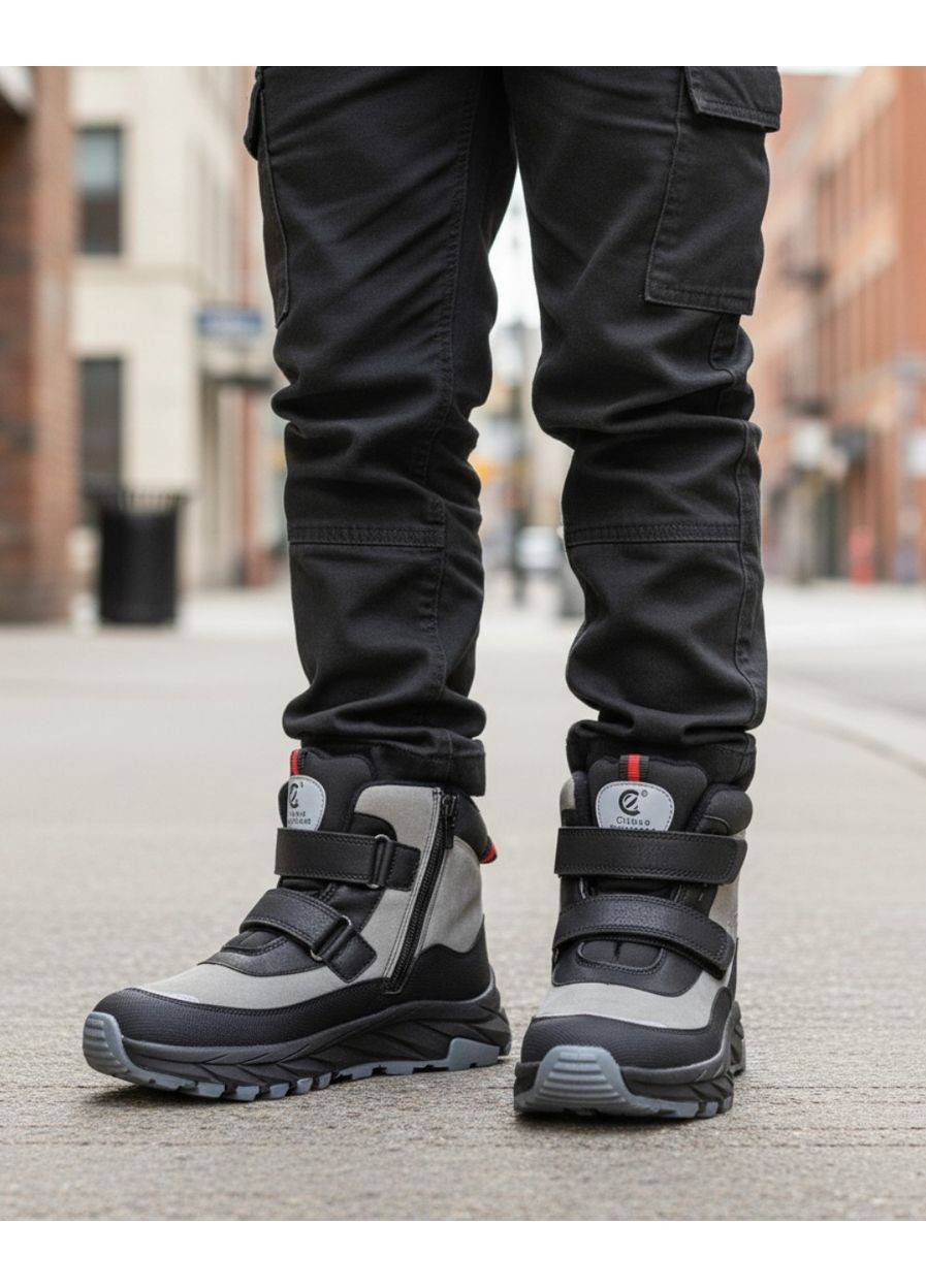 Зимові черевики на овчині для хлопчика, дутики на липучках для хлопчика, зимові хайтопи для хлопця Клібі Clibee (367078842)