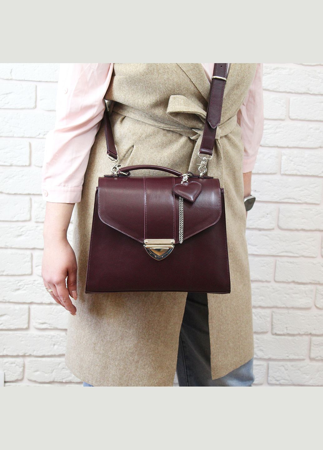 Сумка жіноча класична із натуральної шкіри Бронкс від Leaflet_Leather. Колір Марсала. No Brand (331901859)