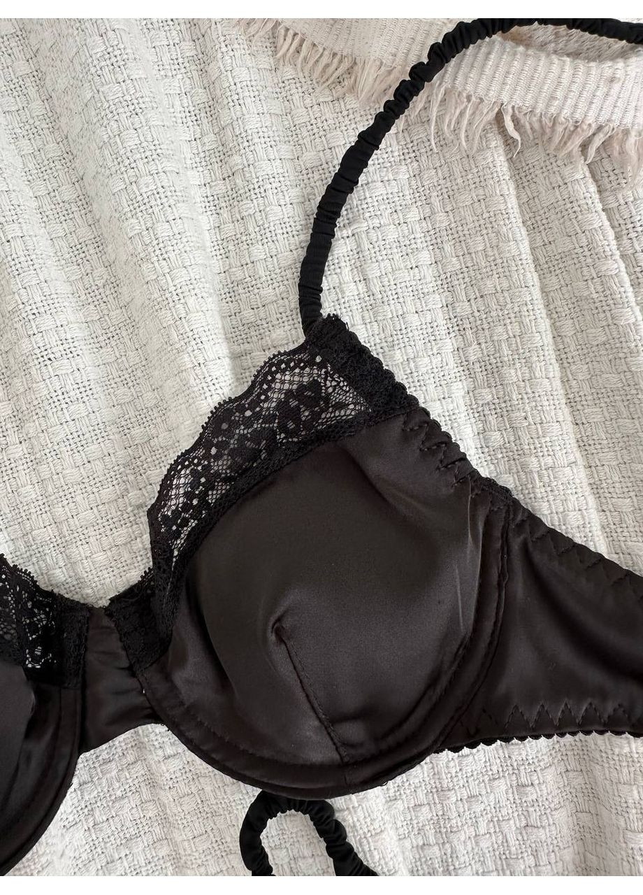 Чорний балконет комплект жіночої білизни | сатинова ніжність, чорний Vital-Textile з кісточками поліестер, еластан