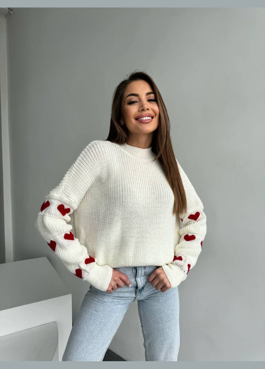 Молочний зимовий светр жіночий теплий в'язаний No Brand