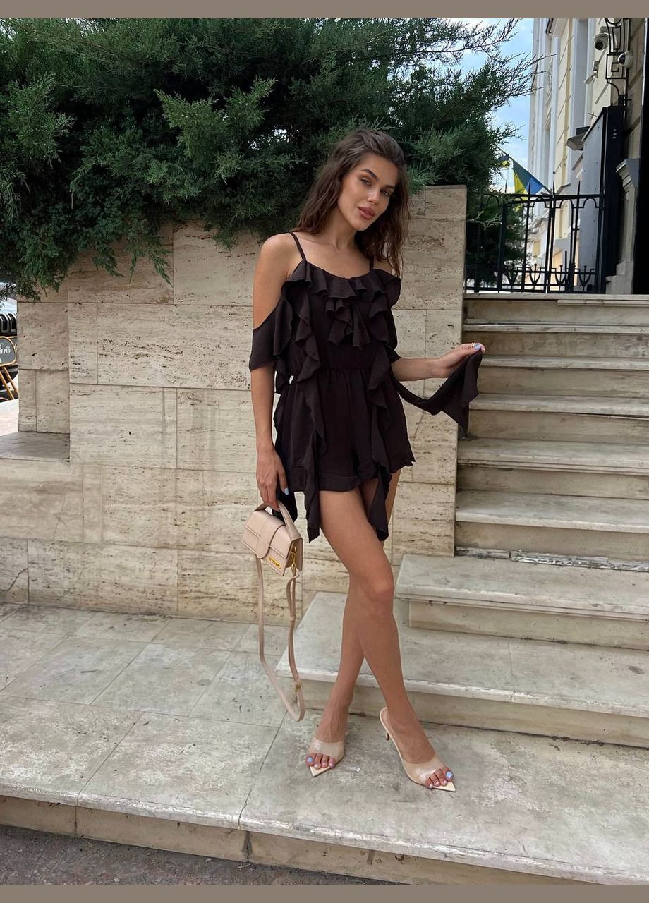 Жіночий комбінезон FINO Mode однотонний коричневий повсякденний, вечірній, кежуал креп