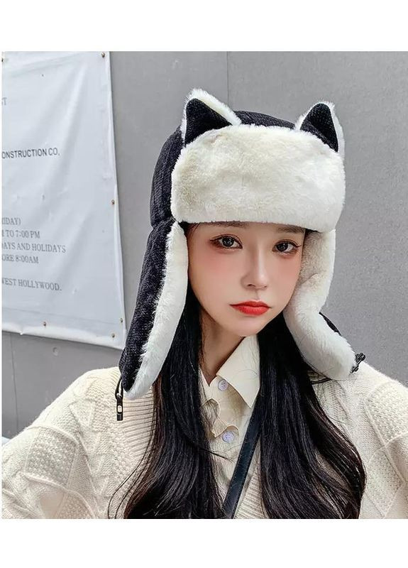 Плюшевая шапка-ушанка с ушками котика, тёплая меховая шапка с подкладкой, женская зимняя шапка в корейском стиле, оверсайз 55–58 No Brand (365280080)