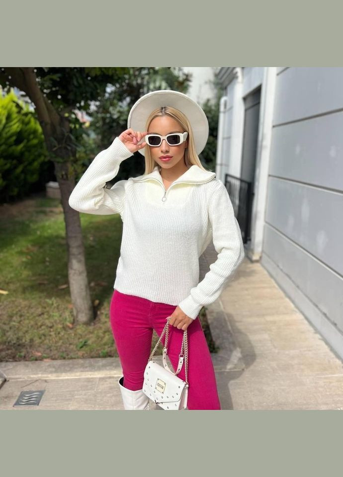 Молочный днотонный свитер на молнии No Brand