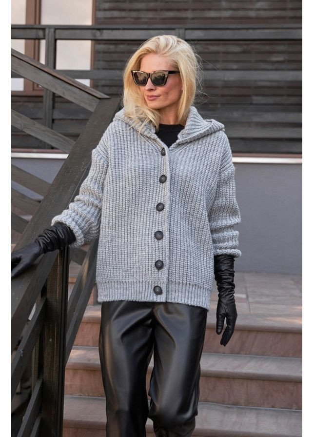 Серое Пальто женское с капюшоном Bellise