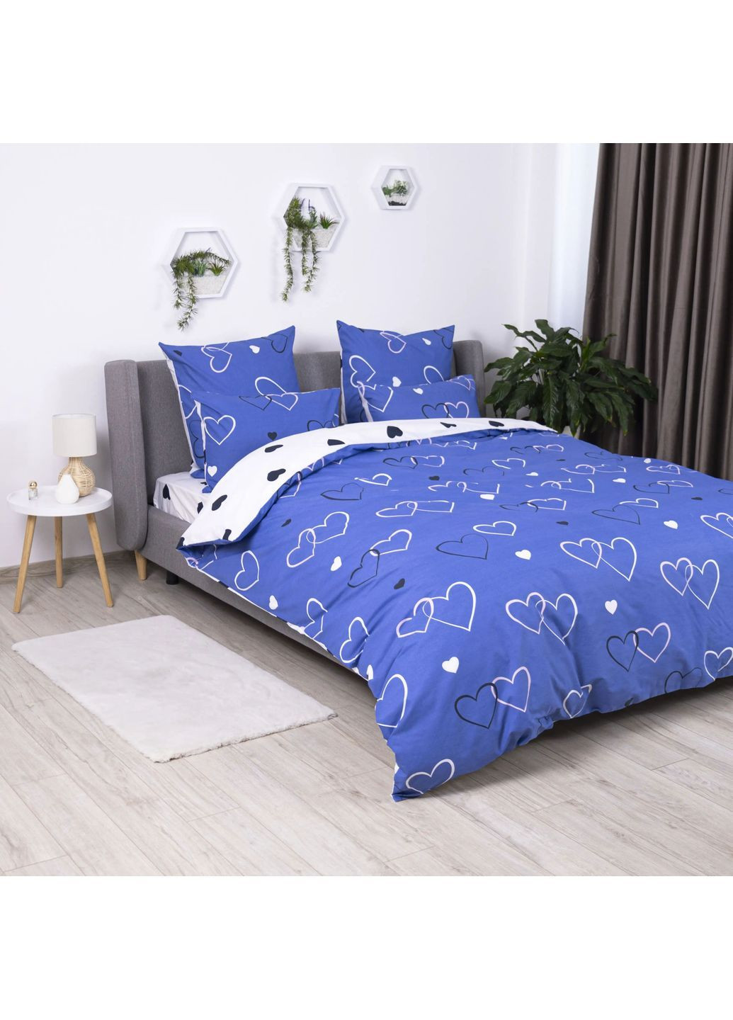 Евро комплект постельного белья с наволочками 50*70 см, 115 гр/м2 Navy Blue Love Синий (17650200215) ТЕП (365851895)