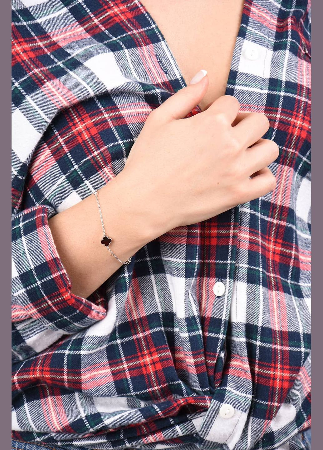 Серебряный браслет Клевер с красным агатом (2097.4) 19 IRIJ (331870993)