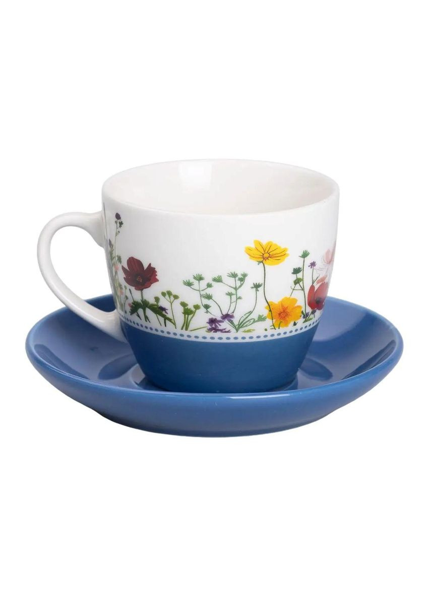 Порцелянова чашка з блюдцем 250 мл з квітами Синя RX-N24723BL Liling Rongxiang Ceramic (370974328)