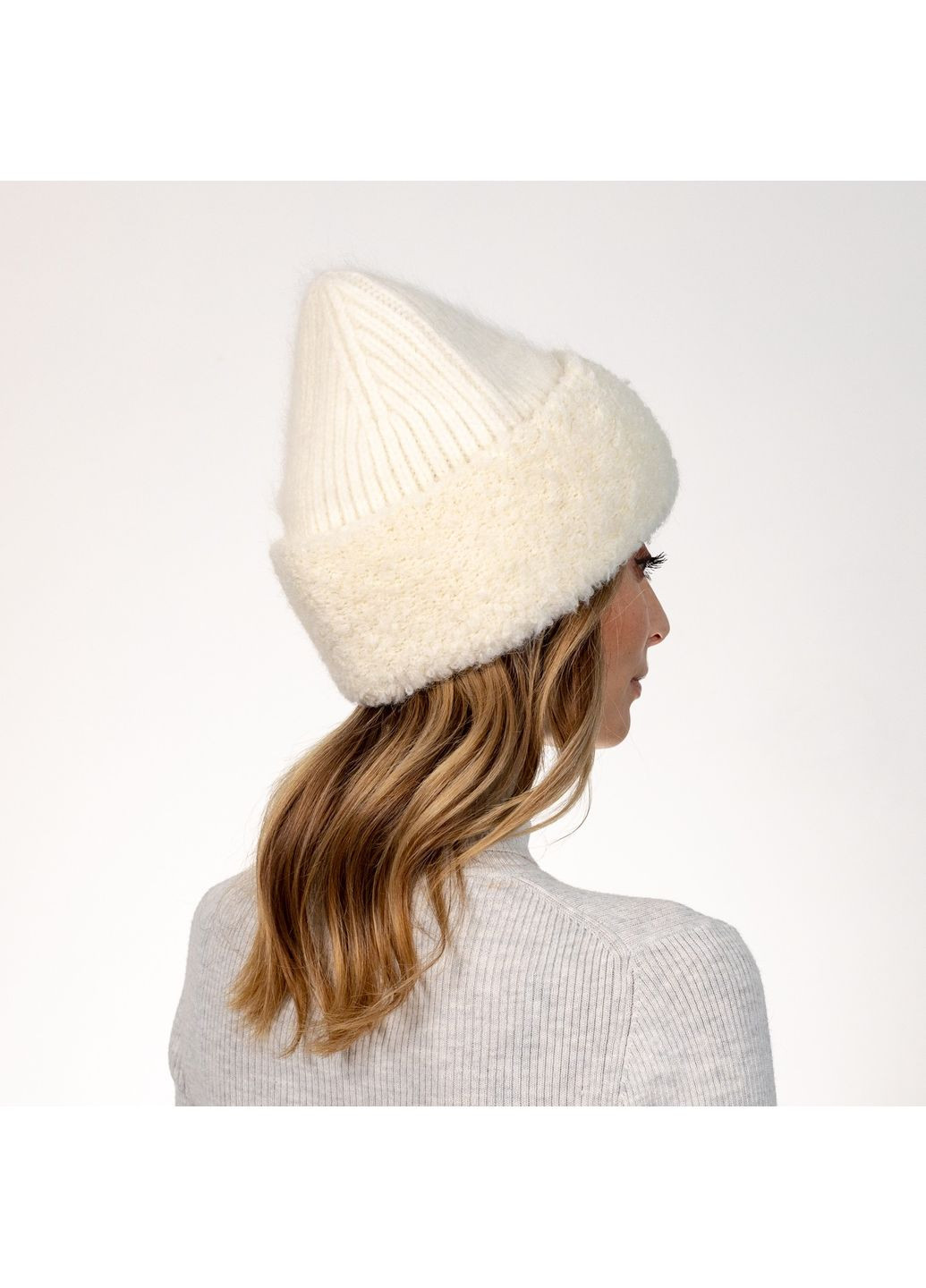 Шапка біні жіноча ангора біла ГОАР LuckyLOOK 564-398 (322782343)