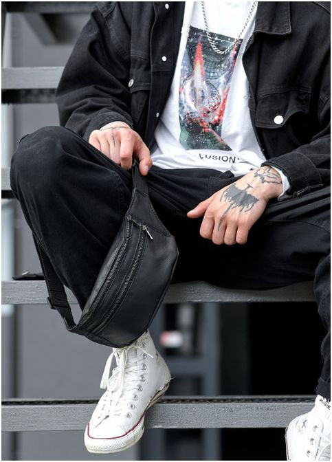 Сумка чоловіча на пояс через плече із натуральної шкіри середня Чорний 35243 Sambag (352165879)