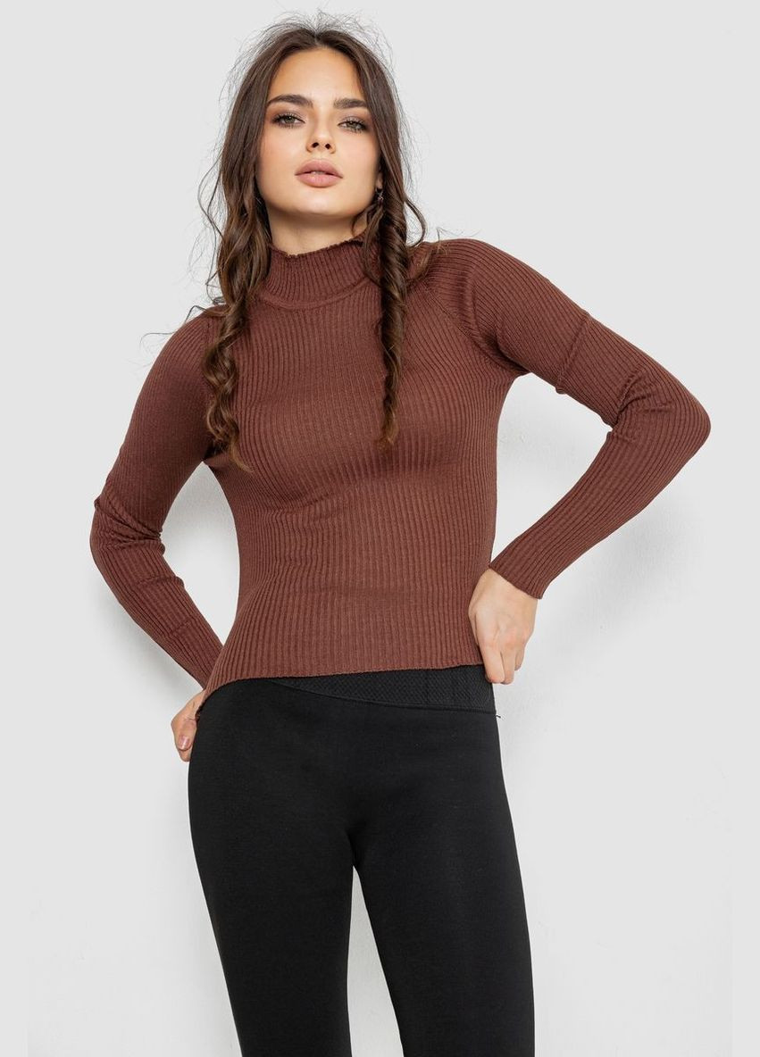 Темно-коричневый водолазка женская в рубчик, 214r91306 Ager