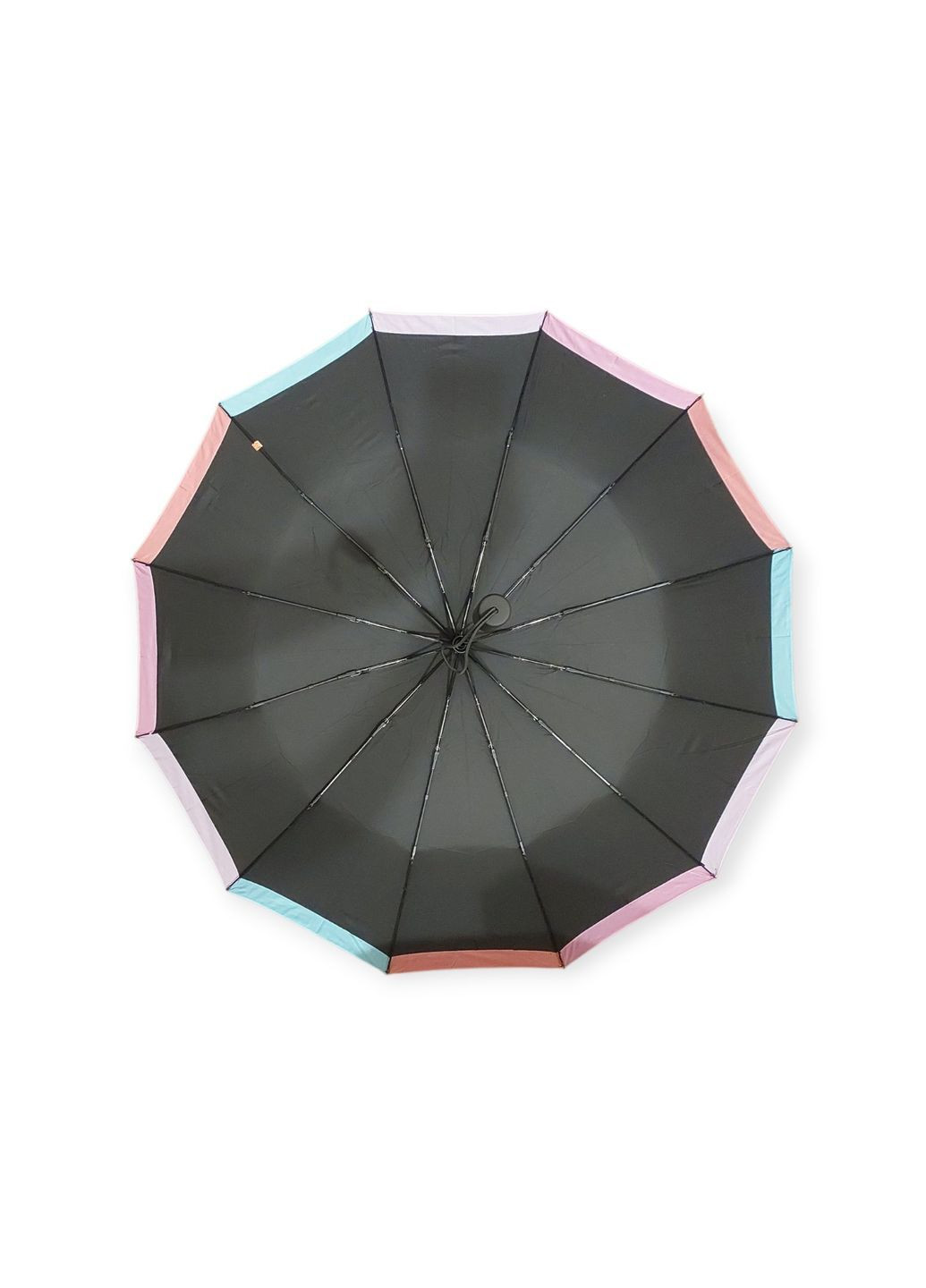 Чёрный зонт женский автомат fcre 5506 на 12 двойных спиц с радужной каймой черный Frei Regen средний (365653758)