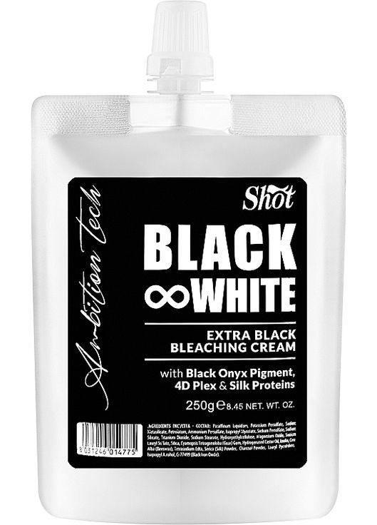 Чорний знебарвлюючий крем для волосся Ambition Tech Black&White Extra Black Bleaching Cream 250g (1258227-9039633) Shot (368621479)