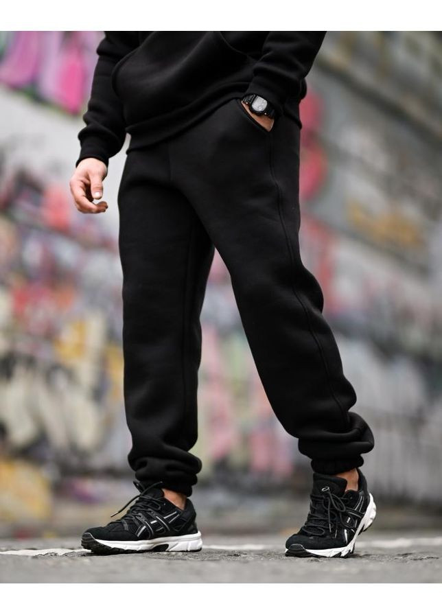 Чоловічий спортивний костюм з начісом чорний осінь/зима No Brand (369000025)