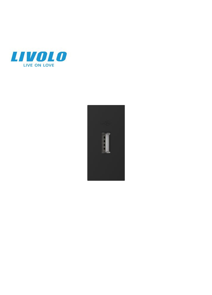 USB розетка 5V 2.1A, чорна, 10Вт, з блоком живлення, модуль 0.5 поста (VL-FCUA-1BP) Livolo (370972081)