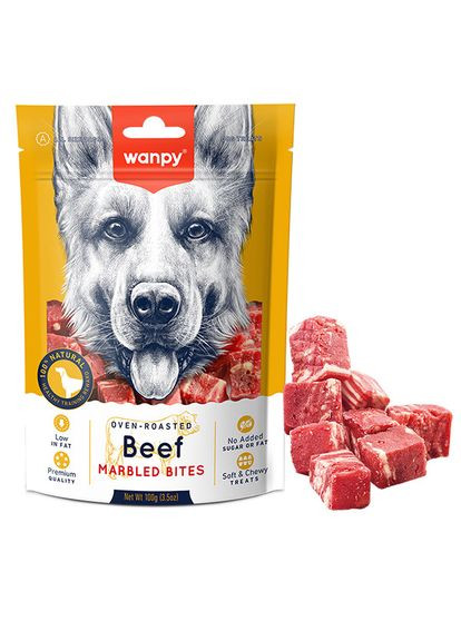 Лакомство для собак Beef Marbled Bites с говядиной 100 г (6927749830221) Wanpy (279565840)