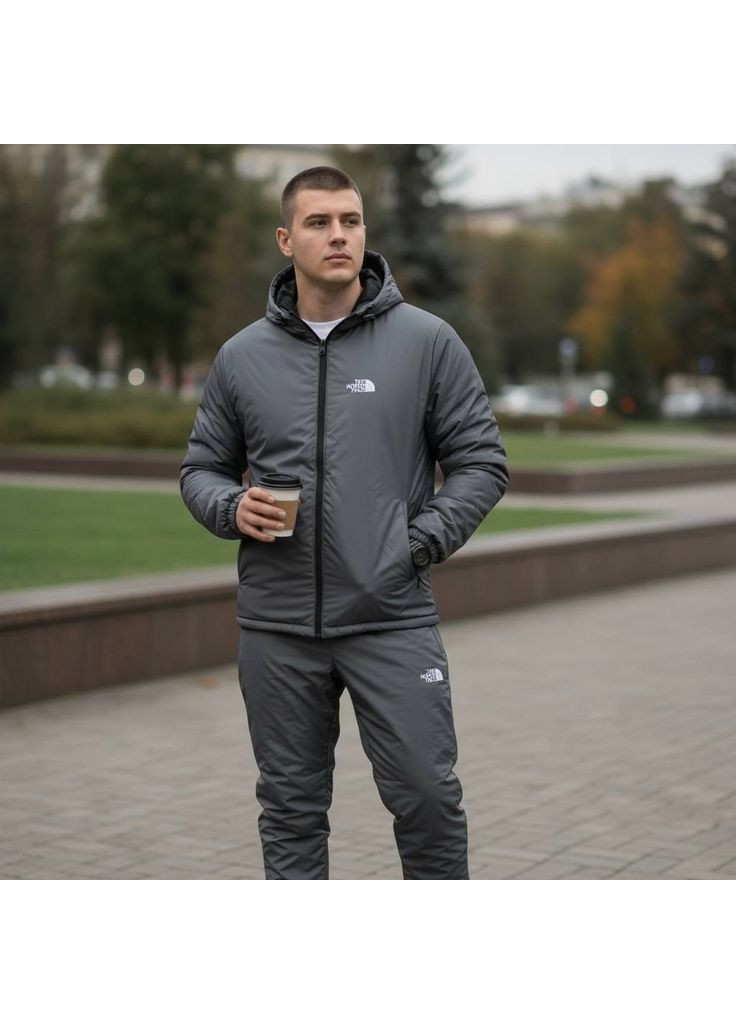 Сірий костюм чоловічий утеплений чорний No Brand