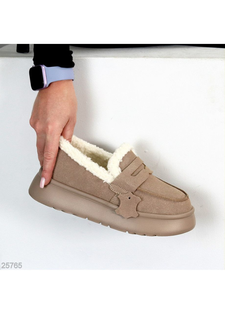 Жіночі зимові автоледі Stelary, колір латте, натуральна замша, на платформі з екохутром No Brand (366079973)