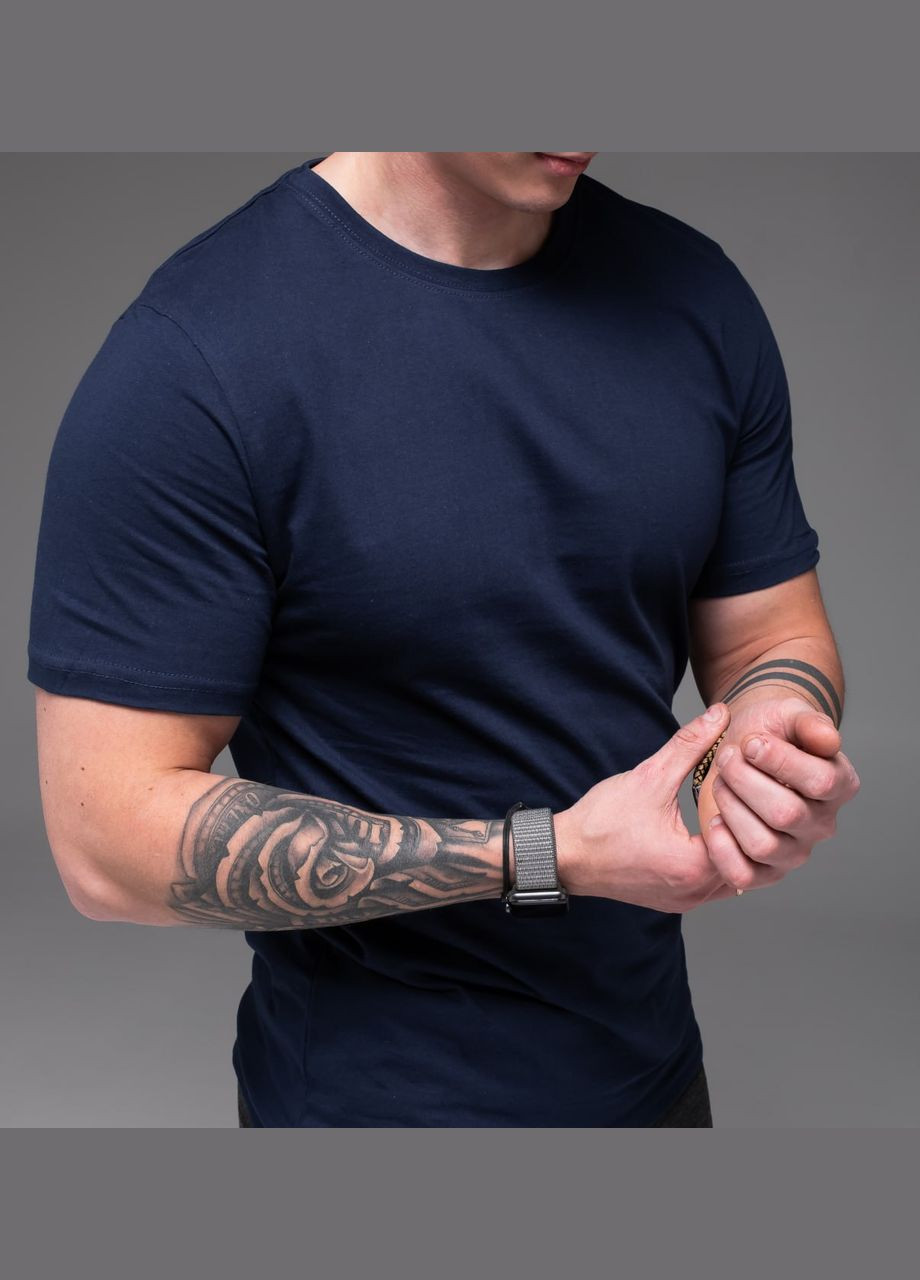 Темно-синяя базовая футболка из хлопка с коротким рукавом Vakko