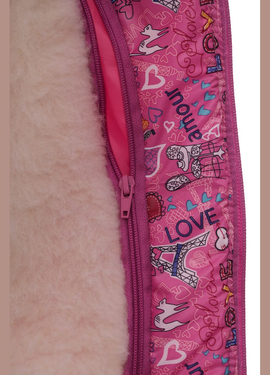 Рожевий зимній комбінезон на синтепоні для дівчинки з принтом сердечек нуль підстібка рожеве коричневе хутро 86 см (50726) BABYKROHA