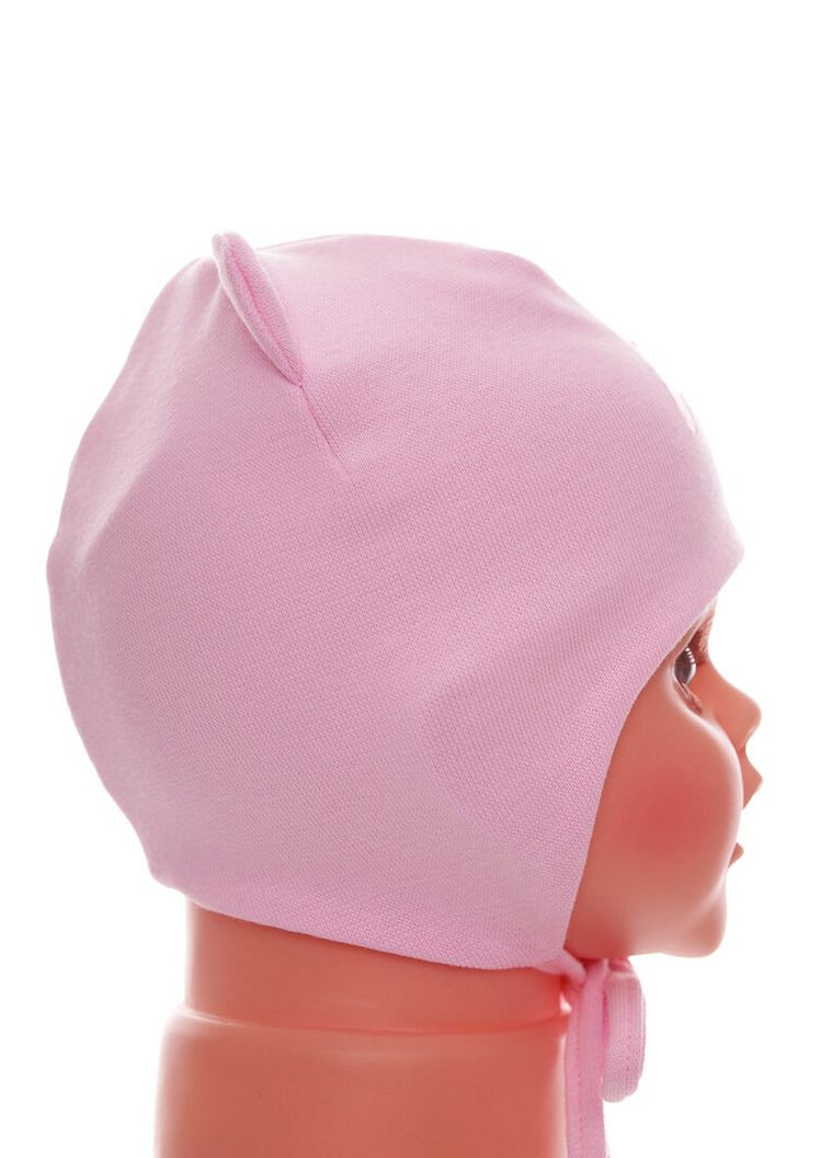 Шапка на зав'язках для дівчинки подвійний трикотаж Happy світло-рожева 1м+ (50974) BABYKROHA (317042792)