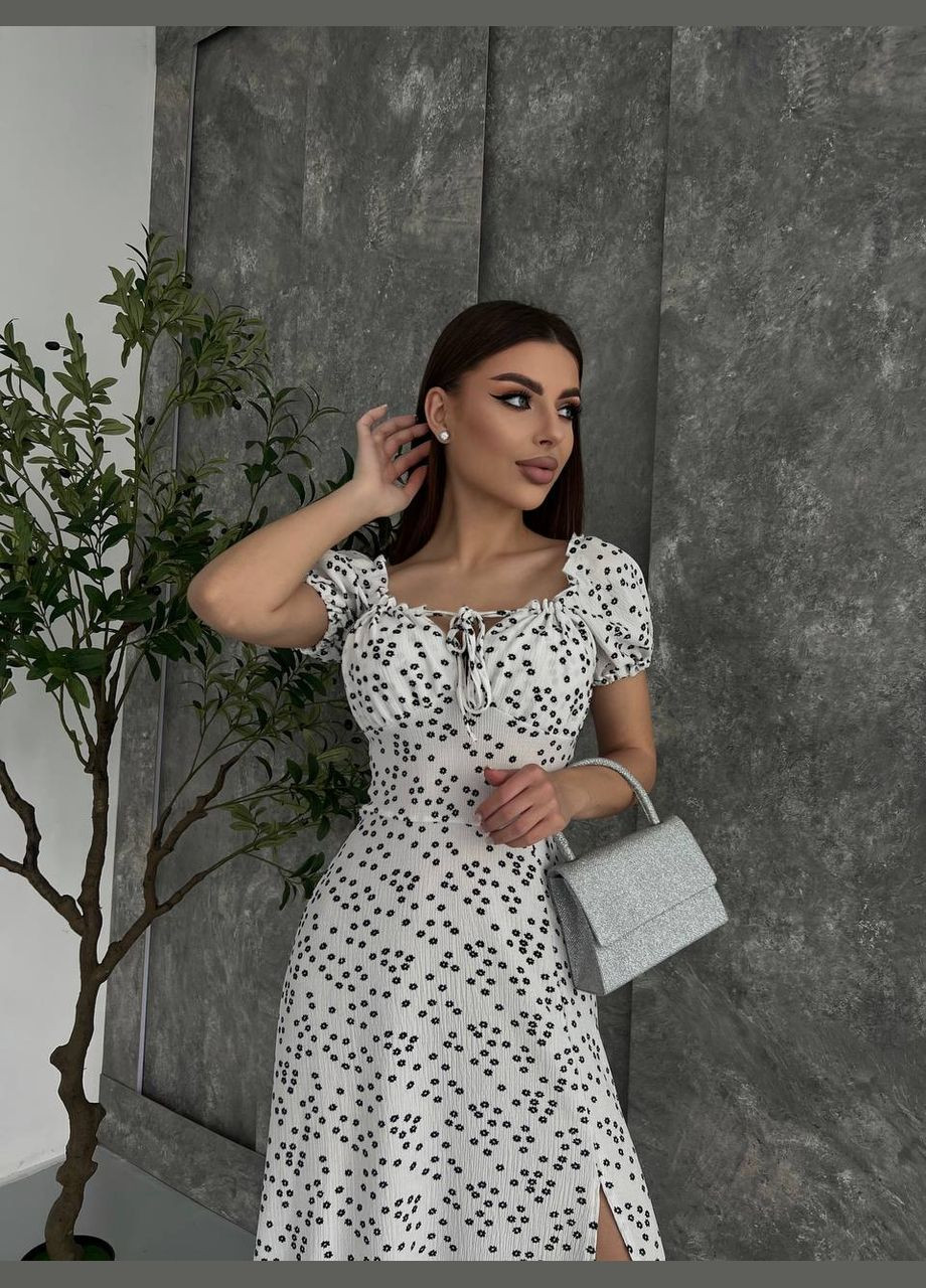 Белое повседневный женское платье с цветочным принтом Україна с цветочным принтом