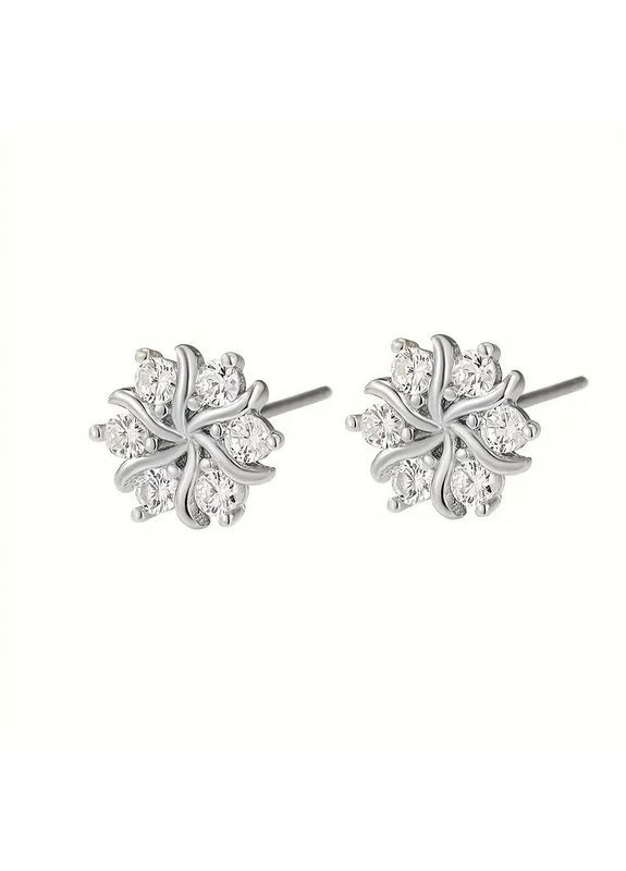 Серьги-гвоздики серебристые снежинка с белыми фианитами 1.5 см OrnatusDivinus457 Liresmina Jewelry (367831397)