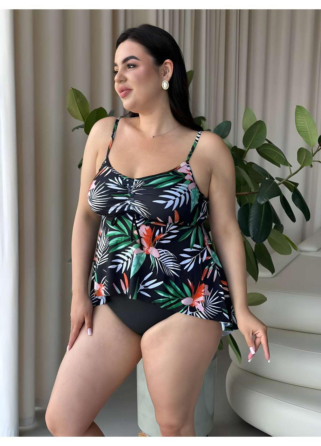 Чорний літній жіночий літній роздільний різнокольоровий купальник танкіні No Brand