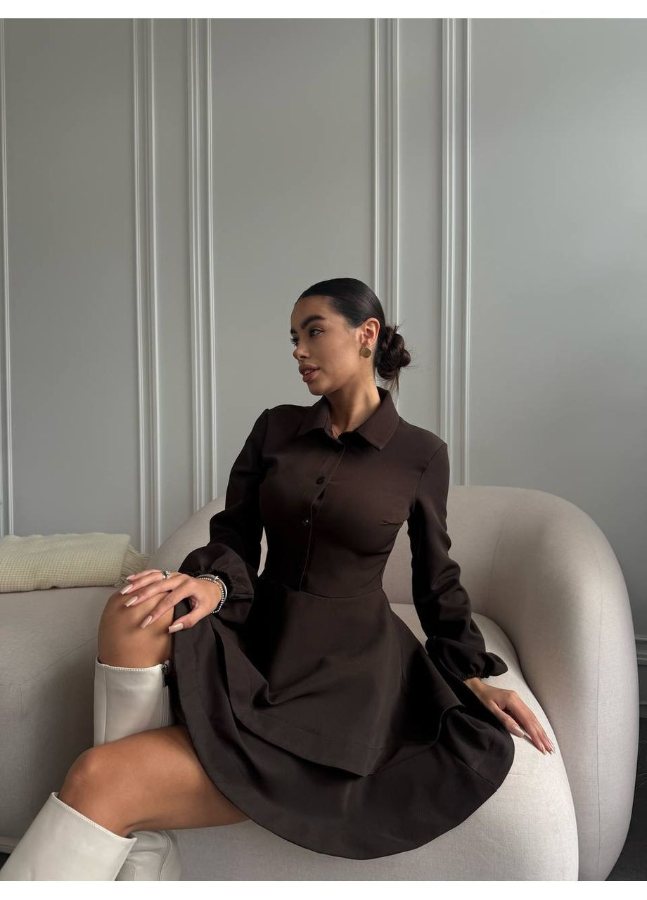 Коричневое праздничный, вечернее, деловое, кэжуал женское платье с воланами Style Point однотонное