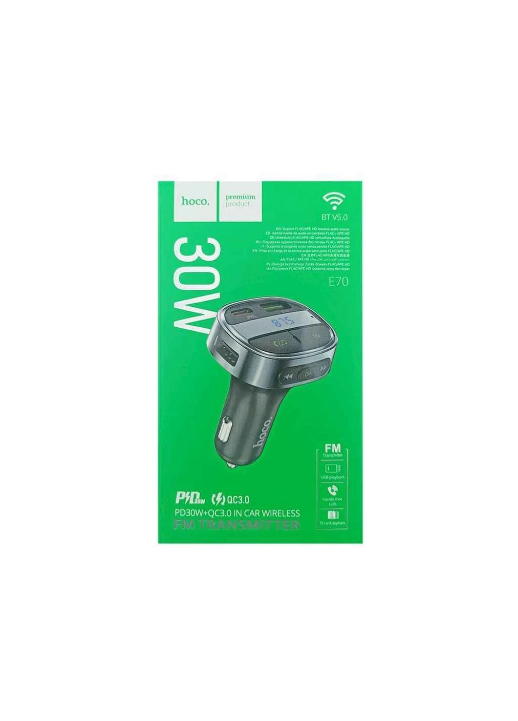 FM Модулятор Hoco E70 12-24V/2USB/QC3.0/PD30W/MicroSD/BT 5.0 чорний ТМHOCO No Brand (388123017)