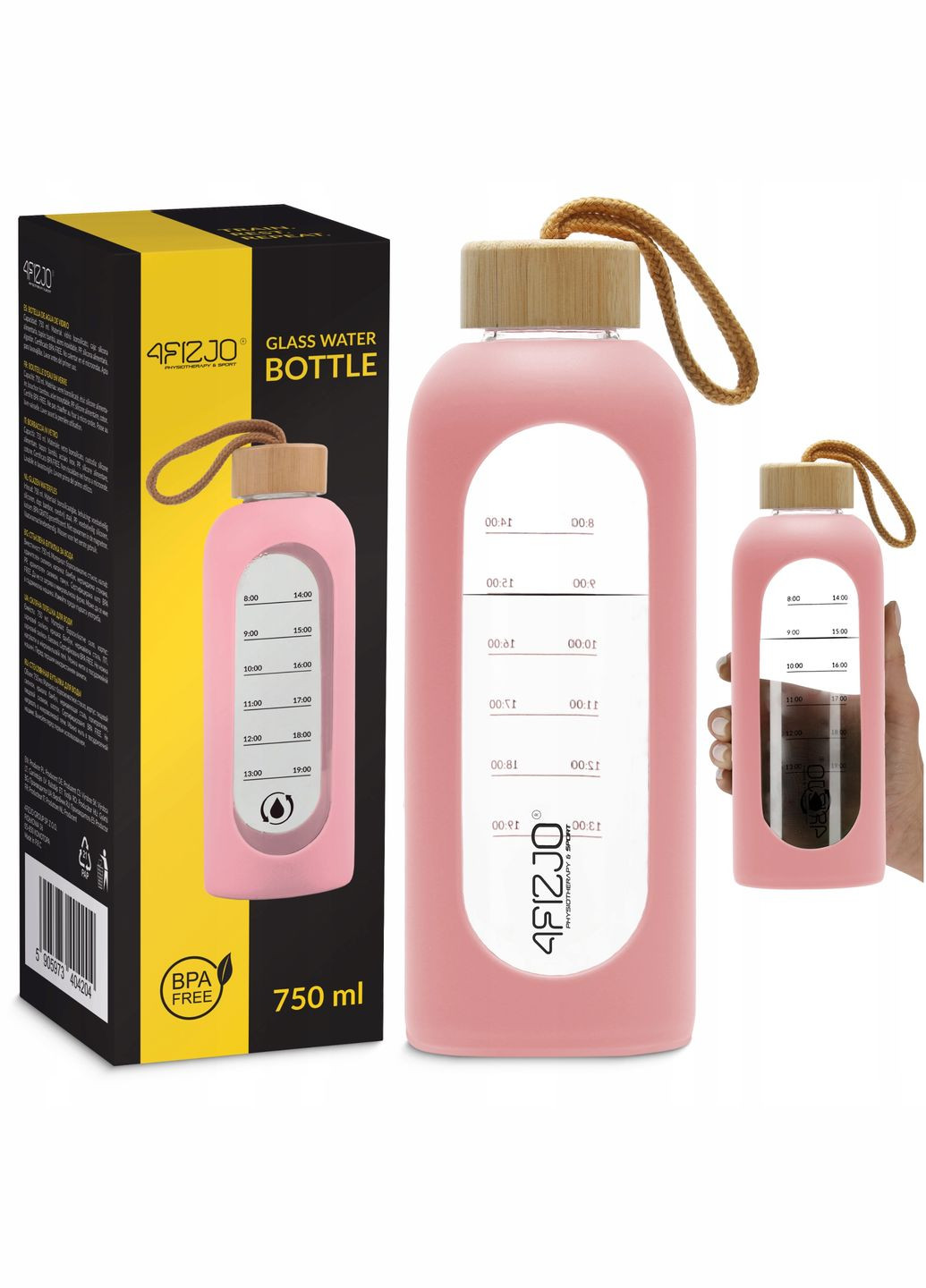 Пляшка для води спортивна 750 мл скляна Pink (P-5905973404204) 4FIZJO (311505607)