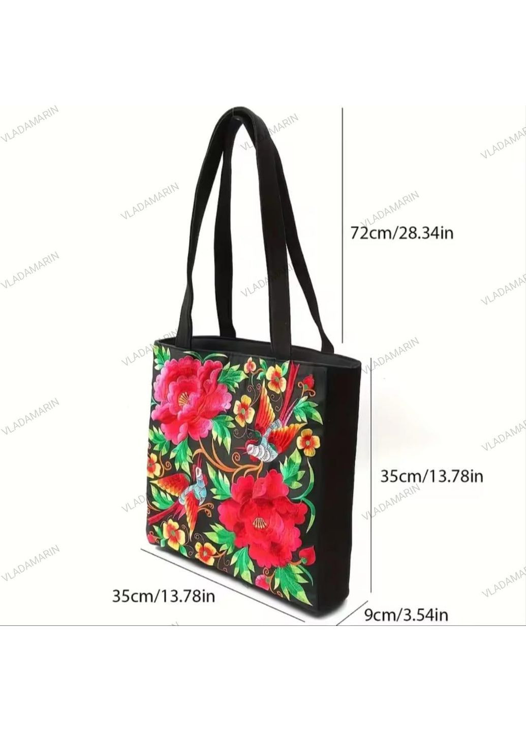 Жіноча чорна сумка шопер з вишивкою на плече в національному стилі в подарунок No Brand (366220356)