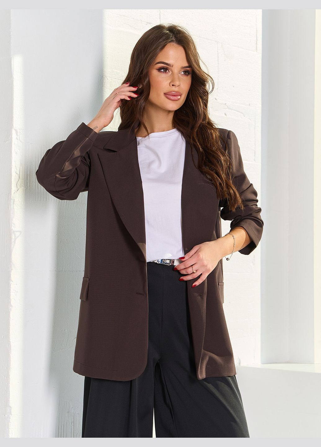 Коричневый женский пиджаки ISSA PLUS однотонный - демисезонный