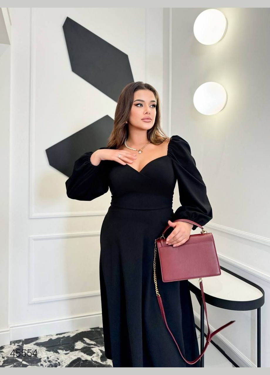 Чорна вечірня сукня з рукавами-ліхтариками Liton