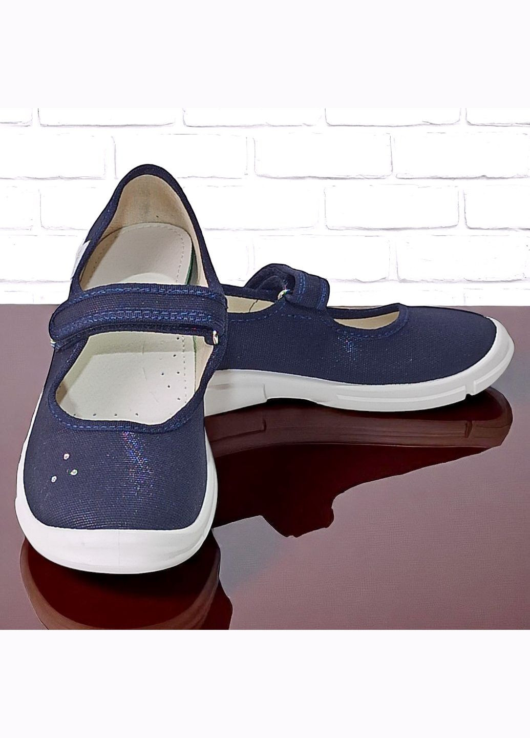 Синие ортопедические закрытые тапочки для девочки сменка в школу сменная обувь валди Waldi со стразами, с камнями