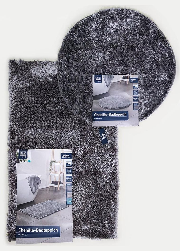 Круглий килимок для ванної кімнати Home Ideas з мікрофібри 80 см темно сірий No Brand (331154430)