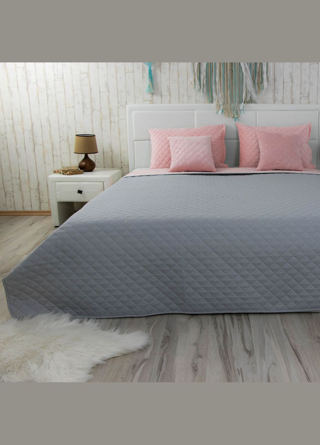 Покривало VeLour Pink and Grey ромб Руно 360.55_Pink and Grey ромб (325401066)